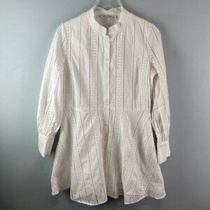 ZARA Embroidered Eyelet Mini Dress Oyster White Size XL